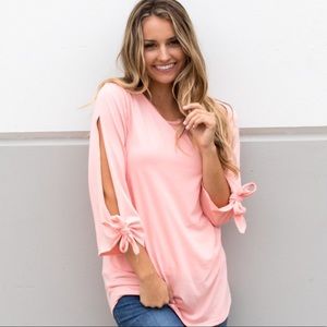 Tie sleeve tunic-coral pink.